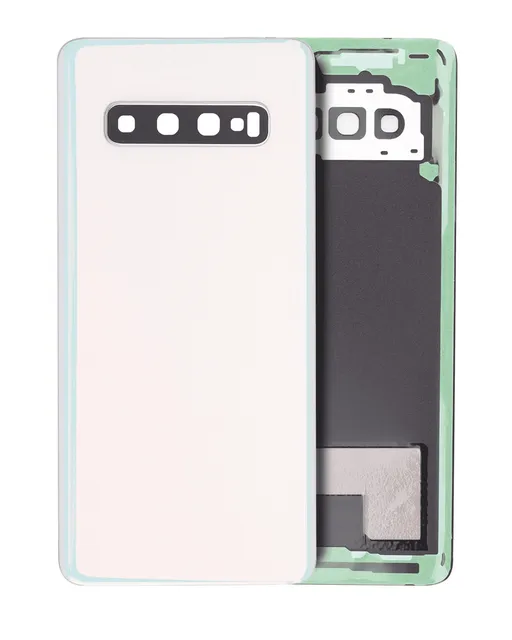 Zadní sklo se sklíčkem kamery pro Samsung Galaxy S10 (bez loga) (Aftermarket Plus) (Prism White)