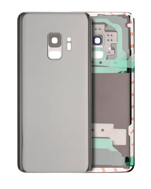 Zadní sklo se sklíčkem kamery pro Samsung Galaxy S9 (bez loga) (Aftermarket Plus) (stříbrná)