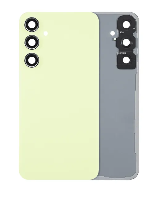 Zadní sklo se sklíčkem kamery pro Samsung Galaxy A55 5G (A556 / 2024) (bez loga) (Aftermarket Plus) (Lemon)