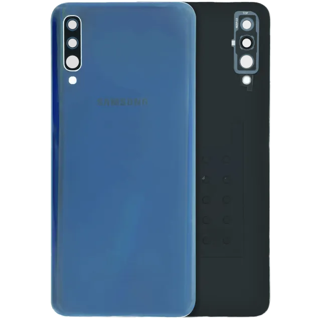 Zadní sklo se sklíčkem kamery pro Samsung Galaxy A50 (A505 / 2019) (originál z vyřazeného zařízení, stav C) (černá)