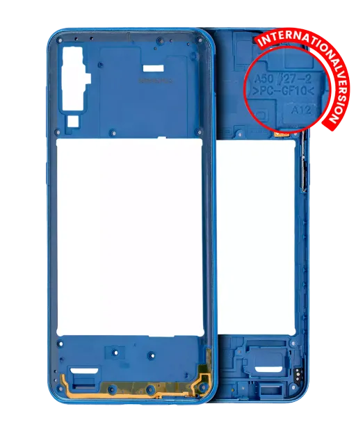 Střední rám (housing) pro Samsung Galaxy A50 (A505 / 2019) (mezinárodní verze) (Aftermarket Plus) (modrá)