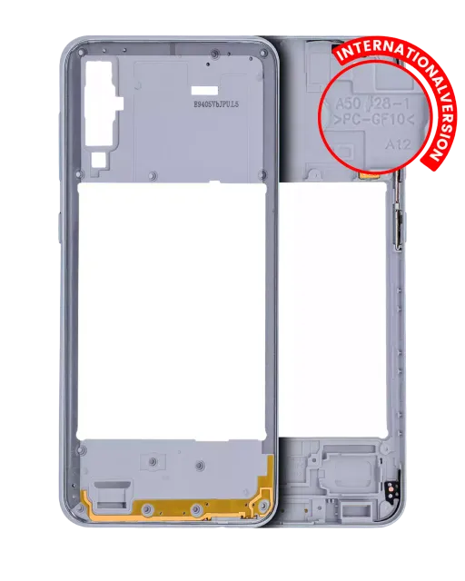 Střední rám (housing) pro Samsung Galaxy A50 (A505 / 2019) (mezinárodní verze) (Aftermarket Plus) (bílá)