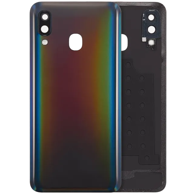 Zadní sklo se sklíčkem kamery pro Samsung Galaxy A40 (A405 / 2019) (Aftermarket Plus) (černá)