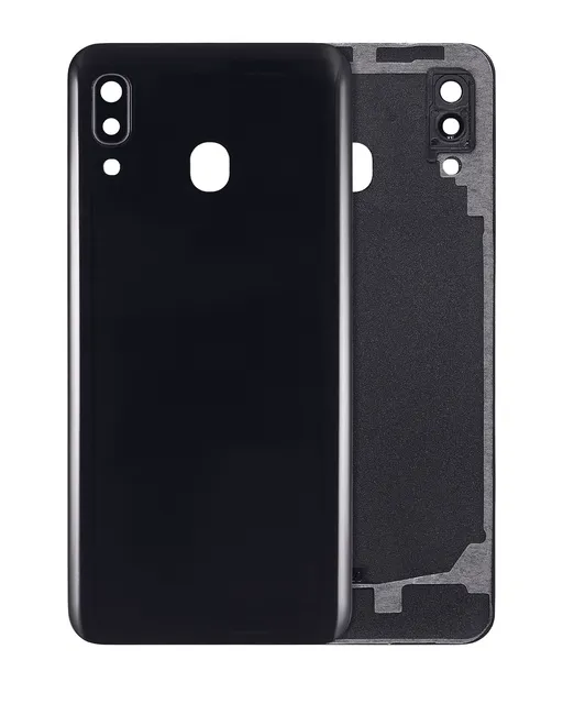 Zadní sklo se sklíčkem kamery pro Samsung Galaxy A20 (A205 / 2019) (Aftermarket Plus) (černá)