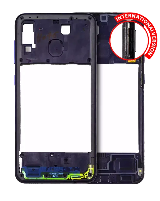 Střední rám (housing) pro Samsung Galaxy A20 (A205 / 2019) (mezinárodní verze) (Aftermarket Plus) (temně modrá)
