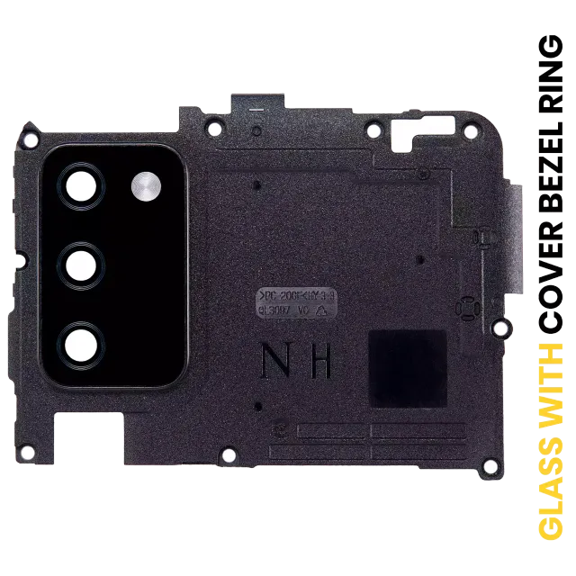 Sklíčko zadní kamery s kryt bezel ring pro Samsung Galaxy A02S (A025 / 2020) (N Version) (černá)