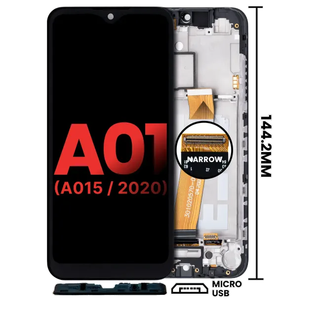 LCD displej s rámečkem pro Samsung Galaxy A01 4G (A015 / 2020) (Global Model) (Micro USB Frame) (Aftermarket Plus) (všechny barvy)