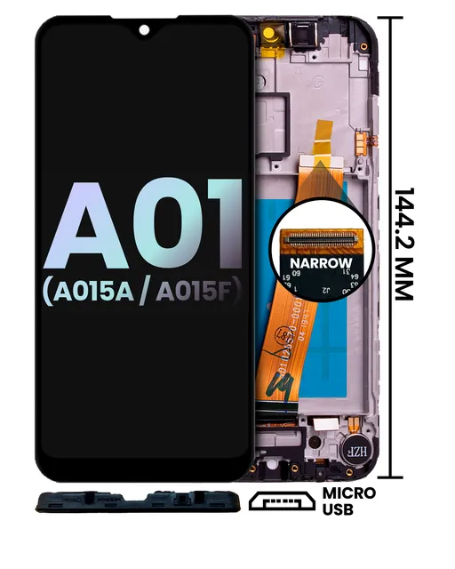 LCD displej s rámečkem pro Samsung Galaxy A01 (A015A / A015F) (Micro USB Frame / Narrow FPC Connector) (Service Pack) (všechny barvy)