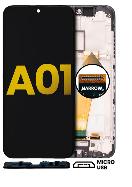 LCD displej s rámečkem pro Samsung Galaxy A01 (Micro USB Frame / Narrow Connector) (repasovaný) (všechny barvy)