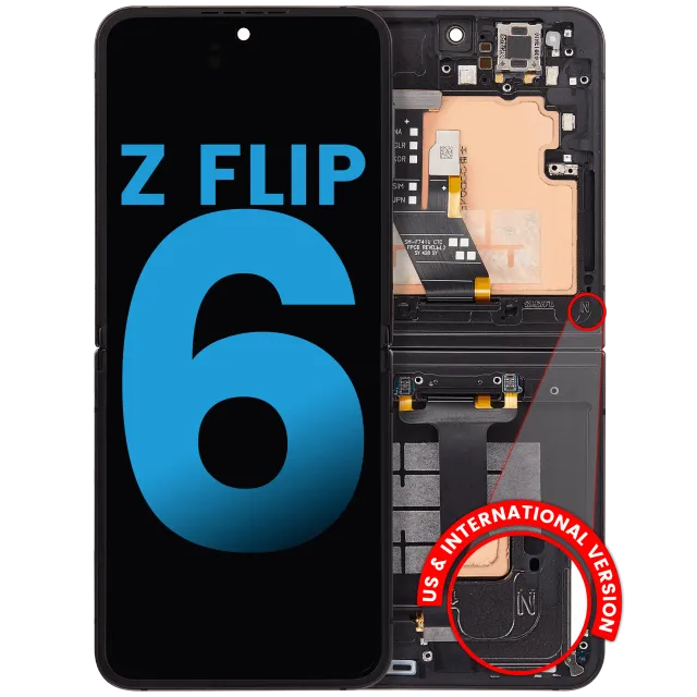Vnitřní OLED s rámečkem pro Samsung Galaxy Z Flip 6 5G (US & International) (Aftermarket) (černá)