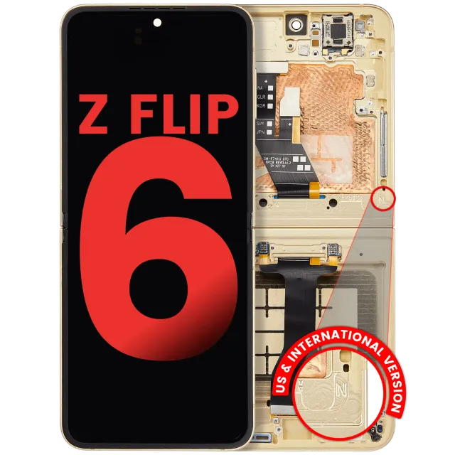 Vnitřní OLED s rámečkem pro Samsung Galaxy Z Flip 6 5G (US & International) (Aftermarket Plus) (žlutá)