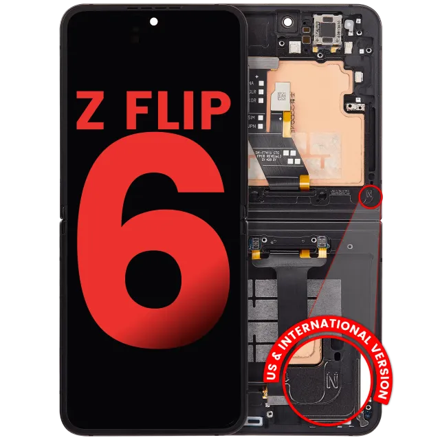 Vnitřní OLED s rámečkem pro Samsung Galaxy Z Flip 6 5G (US & International) (Aftermarket Plus) (černá)