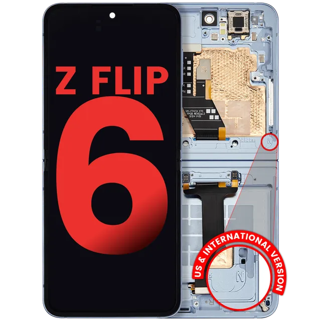 Vnitřní OLED s rámečkem pro Samsung Galaxy Z Flip 6 5G (US & International) (Aftermarket Plus) (modrá)