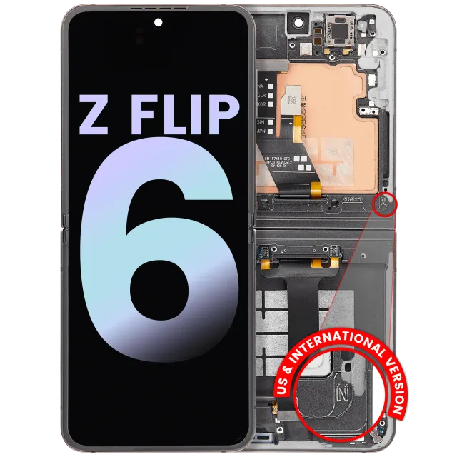 Vnitřní OLED s rámečkem pro Samsung Galaxy Z Flip 6 5G (US & International) (Service Pack) (Silver Shadow)