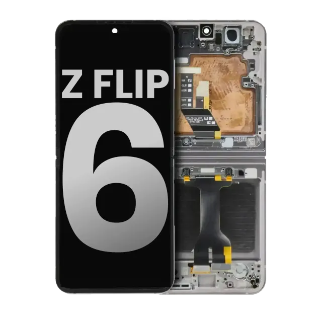 Vnitřní OLED s rámečkem pro Samsung Galaxy Z Flip 6 5G (US & International) (Used OEM Pull : Grade B/C) (Silver Shadow)