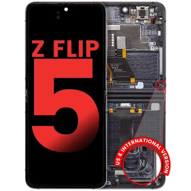 Vnitřní OLED s rámečkem pro Samsung Galaxy Z Flip 5 5G (US & International) (Aftermarket Plus) (grafitová)
