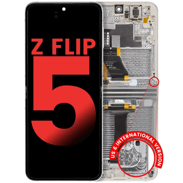 Vnitřní OLED s rámečkem pro Samsung Galaxy Z Flip 5 5G (US & International) (Aftermarket Plus) (Cream)
