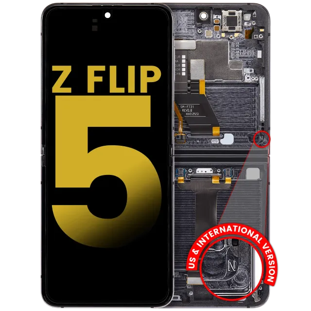 Vnitřní OLED s rámečkem pro Samsung Galaxy Z Flip 5 5G (F731) (US & International) (repasovaný) (černá)