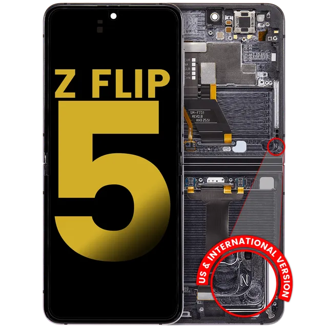 Vnitřní OLED s rámečkem pro Samsung Galaxy Z Flip 5 5G (US & International) (repasovaný) (grafitová)