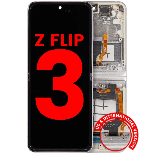 Vnitřní OLED s rámečkem pro Samsung Galaxy Z Flip 3 5G (F711) (US & International) (Aftermarket Plus) (Cream)
