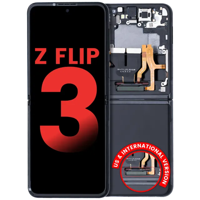 Vnitřní OLED s rámečkem pro Samsung Galaxy Z Flip 3 5G (US & International) (Aftermarket Plus) (černá)