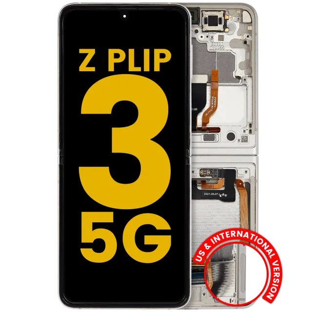 Vnitřní OLED s rámečkem pro Samsung Galaxy Z Flip 3 5G (US & International) (repasovaný) (bílá)