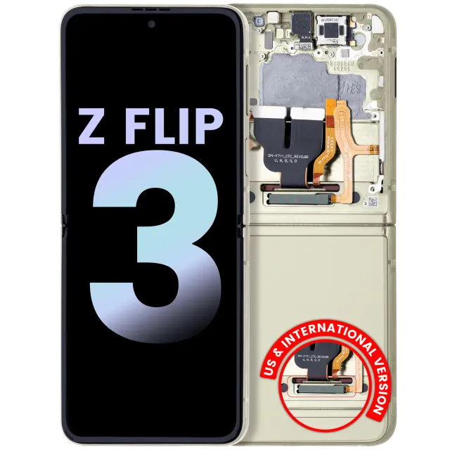 Vnitřní OLED s rámečkem pro Samsung Galaxy Z Flip 3 5G (US & International) (Service Pack) (Cream)