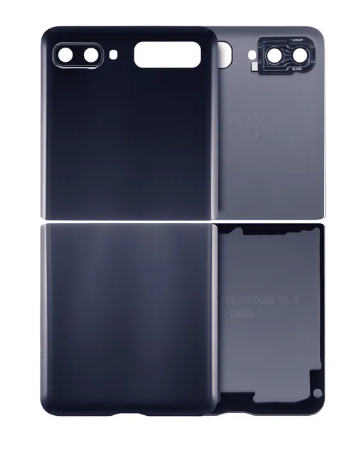 Horní & spodní zadní kryt sklo se sklíčkem kamery pro Samsung Galaxy Z Flip 4G (F700) / Z Flip 5G (F707) (Aftermarket Plus) (Mirror Black)