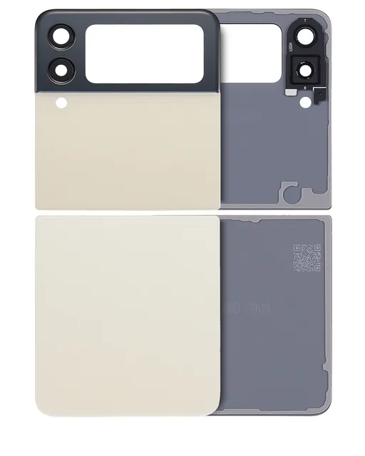 Horní & spodní zadní kryt sklo se sklíčkem kamery pro Samsung Galaxy Z Flip 3 5G (Aftermarket Plus) (Cream)