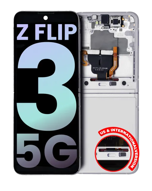 Vnitřní OLED s rámečkem pro Samsung Galaxy Z Flip 3 5G (US & International) (Service Pack) (bílá)