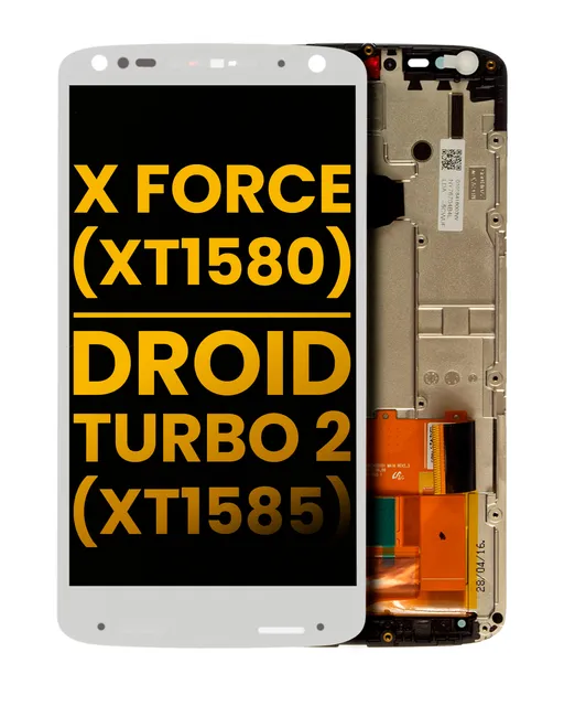 LCD displej s rámečkem pro Motorola Moto X Force (XT1580 / 2015) / Droid Turbo 2 (XT1585 / 2015) (repasovaný) (bílá)