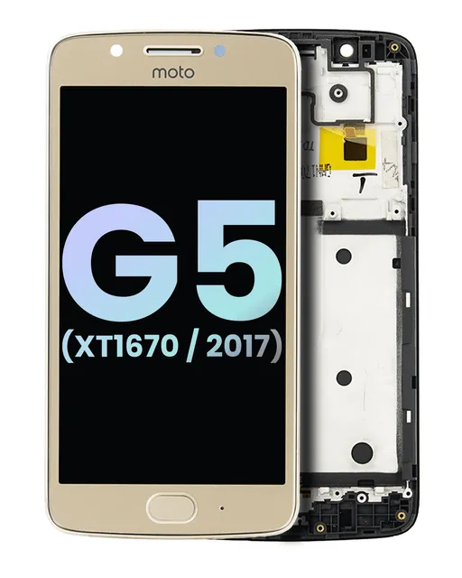 LCD displej s rámečkem pro Motorola Moto G5 (XT1670 / 2017) (originál OEM) (zlatá)