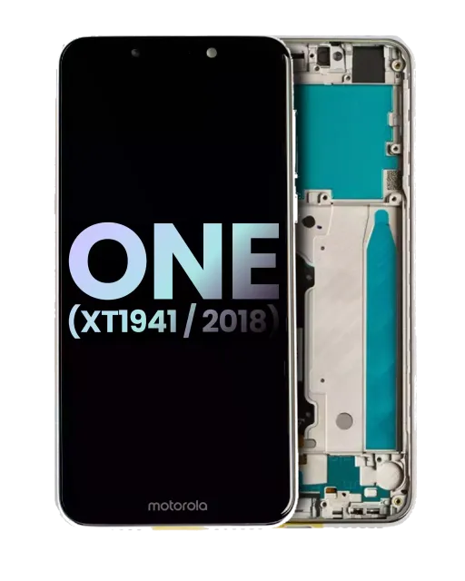 LCD displej s rámečkem pro Motorola One (XT1941 / 2018) (originál OEM) (bílá)