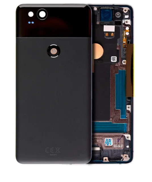 Zadní kryt (housing) s drobnými součástkami (předinstalováno) pro Google Pixel 2 (originál z vyřazeného zařízení, stav A) (černá)