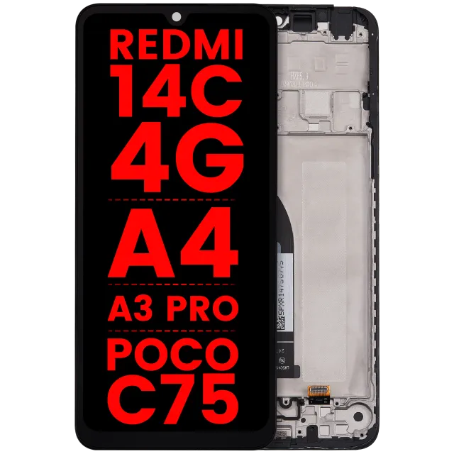 LCD displej s rámečkem pro Xiaomi Redmi 14C 4G / Redmi A4 / Redmi A3 Pro / Poco C75 (Aftermarket Plus) (všechny barvy)