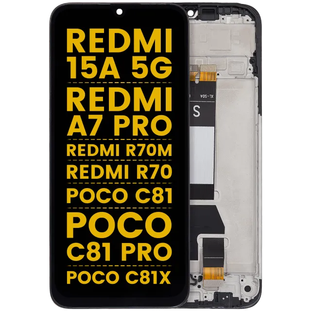 LCD displej s rámečkem pro Xiaomi Redmi 15A 5G / Redmi A7 Pro / Poco C81 / Poco C81 Pro / Poco C81X / Redmi R70m / Redmi R70 (repasovaný) (všechny barvy)