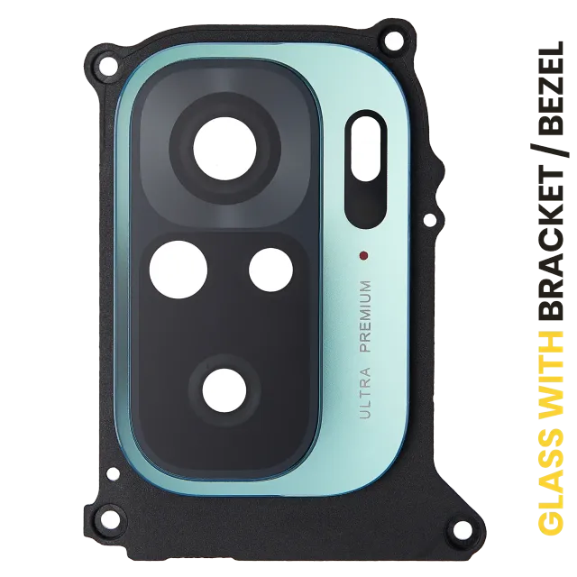 Sklíčko zadní kamery s držák / bezel pro Xiaomi Redmi Note 10 (Aqua Green)