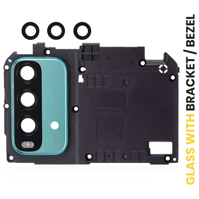 Sklíčko zadní kamery s držák / bezel pro Xiaomi Redmi Note 9 4G (zelená)