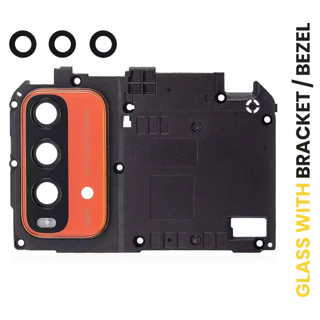 Sklíčko zadní kamery s držák / bezel pro Xiaomi Redmi Note 9 4G (oranžová)