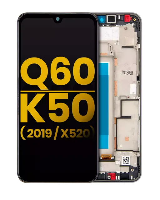 LCD displej s rámečkem pro LG Q60 (Single Card Version) / K50 (2019 / X520) (repasovaný) (stříbrná)