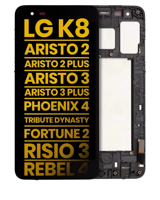 LCD displej s rámečkem pro LG K8 (X210 / 2018) / Aristo 2 / Aristo 2 Plus / Aristo 3 / Aristo 3 Plus / Phoenix 4 / Tribute Dynasty / Empire / Fortune 2 / Risio 3 / Rebel 4 (repasovaný) (černá)
