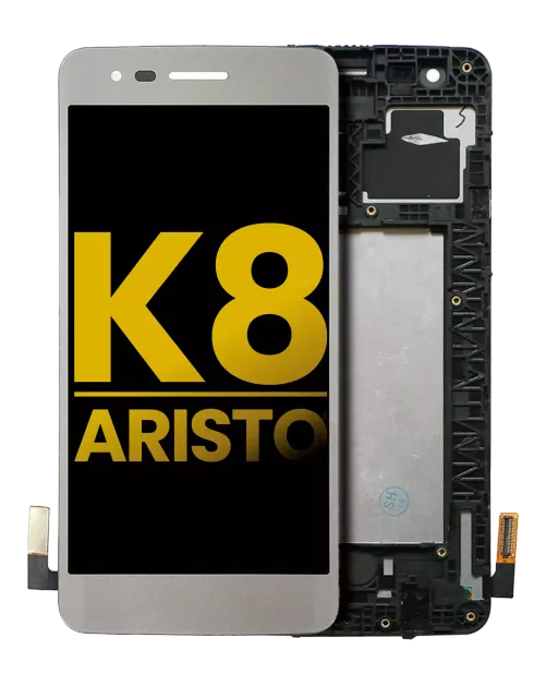 LCD displej s rámečkem pro LG K8 (2017) / Aristo (US verze) (repasovaný) (stříbrná)