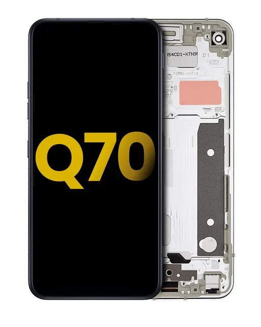 LCD displej s rámečkem pro LG Q70 (repasovaný) (Mirror Silver)