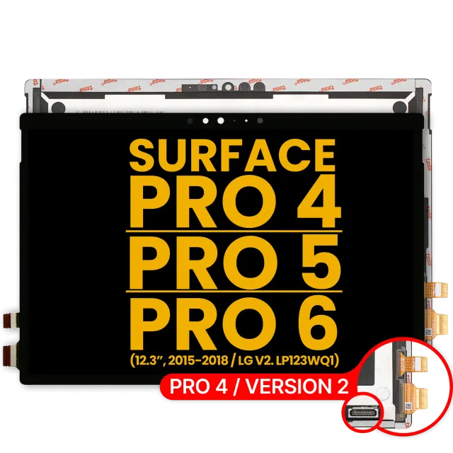 LCD displej s dotykovou vrstvou pro Microsoft Surface Pro 4 (1724) (Version 2 / LG LCD Version: LP123WQ1) / Surface Pro 5 (1796) / Surface Pro 6 (1807) (repasovaný) (černá)