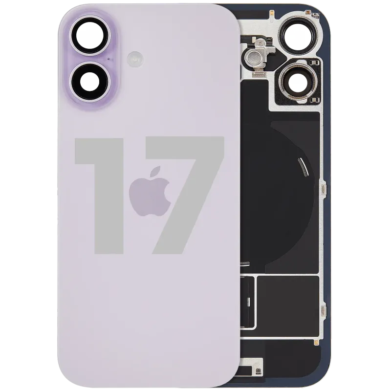 Zadní sklo s magnetem MagSafe, NFC a flexem blesku pro iPhone 17 (originál z vyřazeného zařízení, stav C) (levandulová)