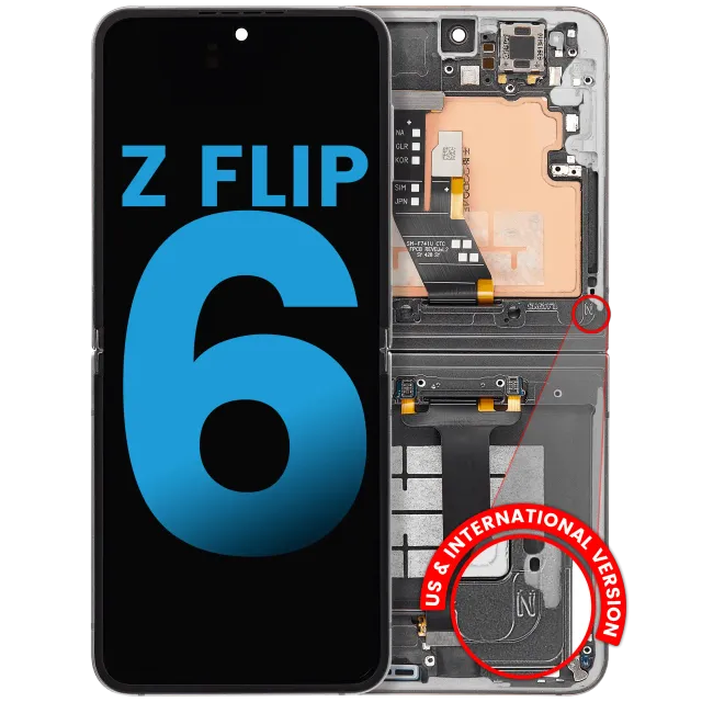 Vnitřní OLED s rámečkem pro Samsung Galaxy Z Flip 6 5G (US & International) (Aftermarket) (Silver Shadow)
