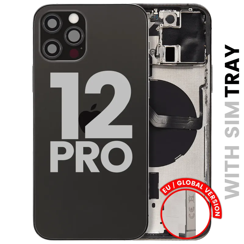 Zadní kryt (housing) s drobnými díly pro iPhone 12 Pro (EU verze) (originál z vyřazeného zařízení, stav C) (grafitová)
