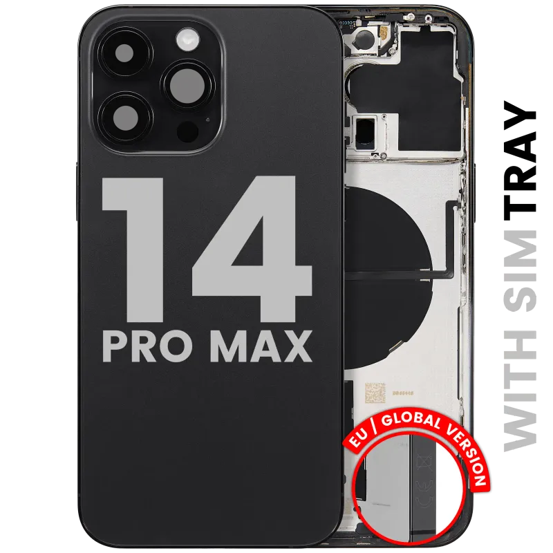 Zadní kryt (housing) s drobnými díly pro iPhone 14 Pro Max (EU verze) (originál z vyřazeného zařízení, stav A) (vesmírně černá)