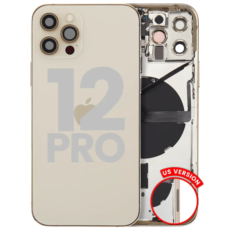 Zadní kryt (housing) s drobnými díly pro iPhone 12 Pro (US verze) (originál z vyřazeného zařízení, stav C) (zlatá)