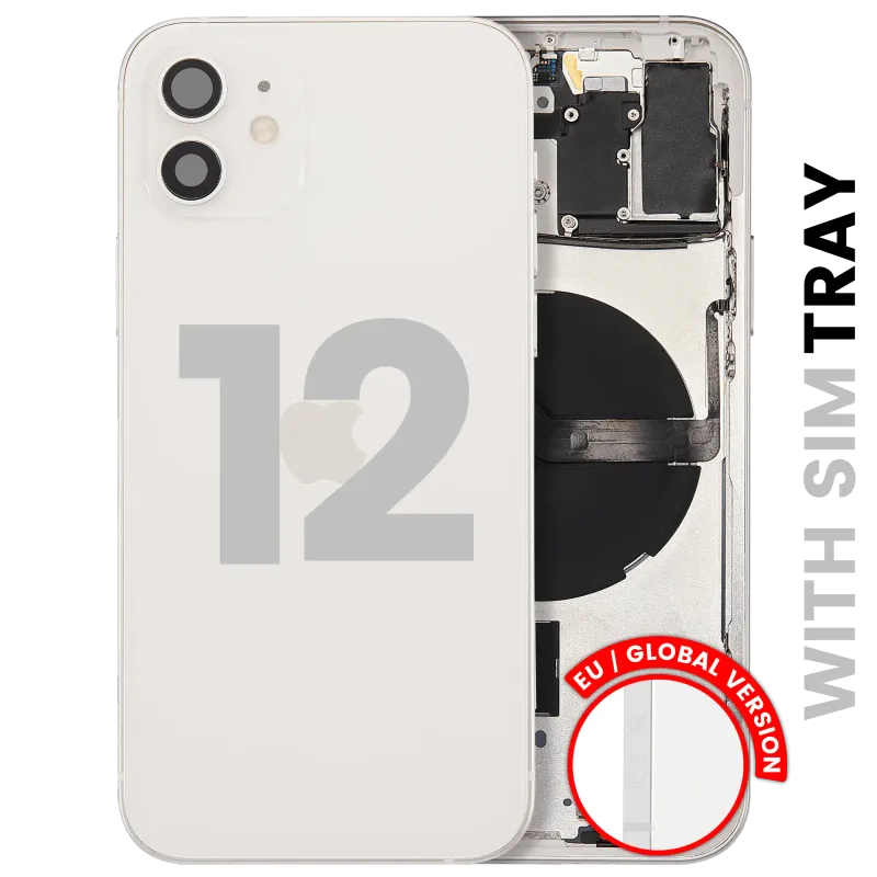 Zadní kryt (housing) s drobnými díly pro iPhone 12 (EU verze) (originál z vyřazeného zařízení, stav C) (bílá)